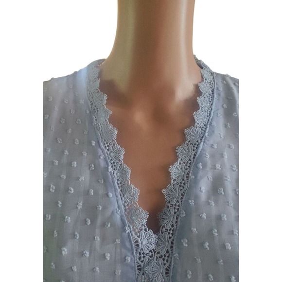 NEW C+D+M Collection Sz M Coquette Lace Cami Top 3D Dots Baby Blue Sheer Back - Picture 2 of 10